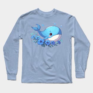 Kawaii Whale and petunias Long Sleeve T-Shirt